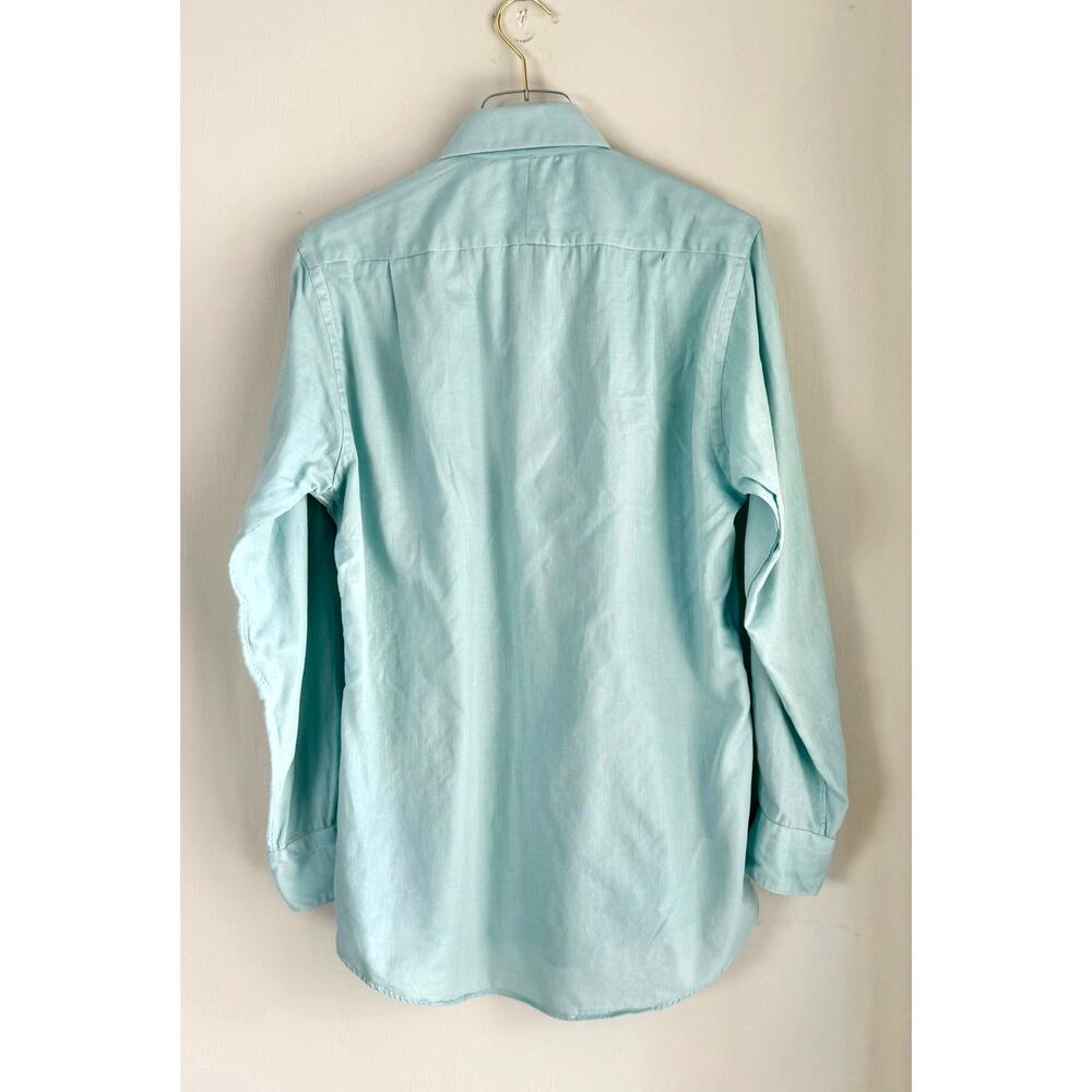 Aquascutum of London Dress Shirt Men 14.5 - 33 Vintage 80s Cotton Coastal Blue - Picture 3 of 7